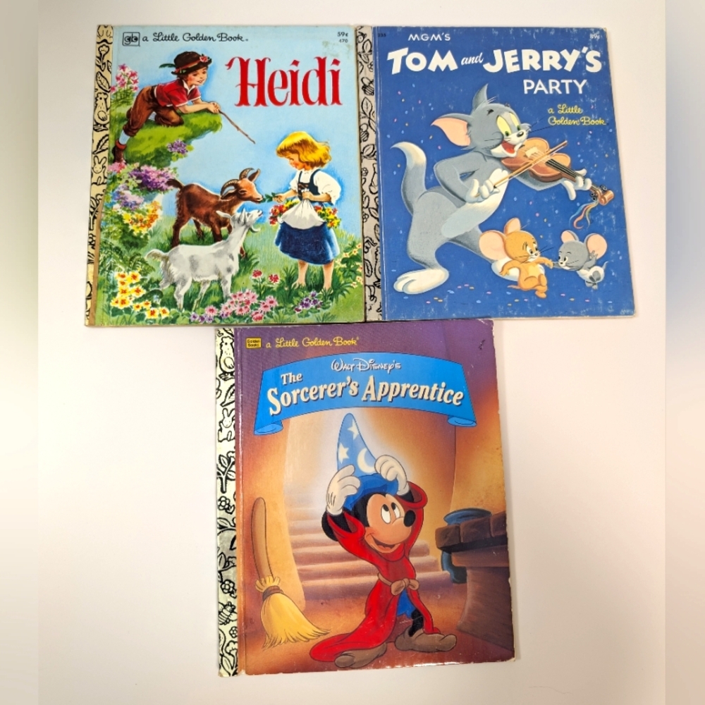SALE ! 3 Vintage Little Golden Books, Heidi, MGMs Tom & Jerry Disney